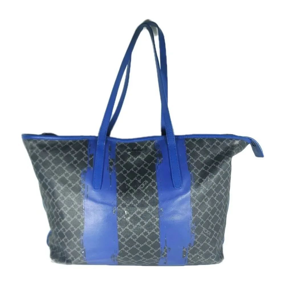 Tumi Everyday Women's Black Blue Leather Canvas Large Travel Caryall Tote Bag